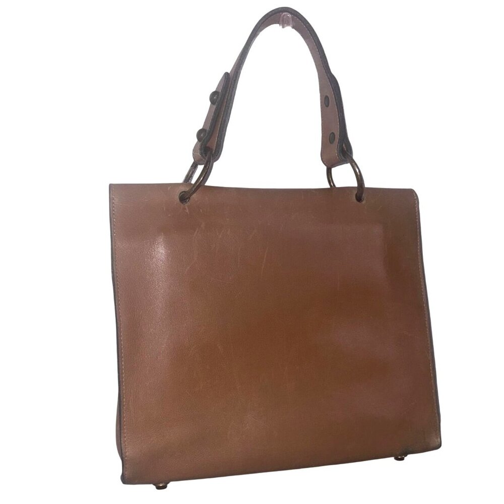 Mahler California Brown & Beige Leather Handbag With Woven Detail & Metal Clasp - Picture 7 of 10
